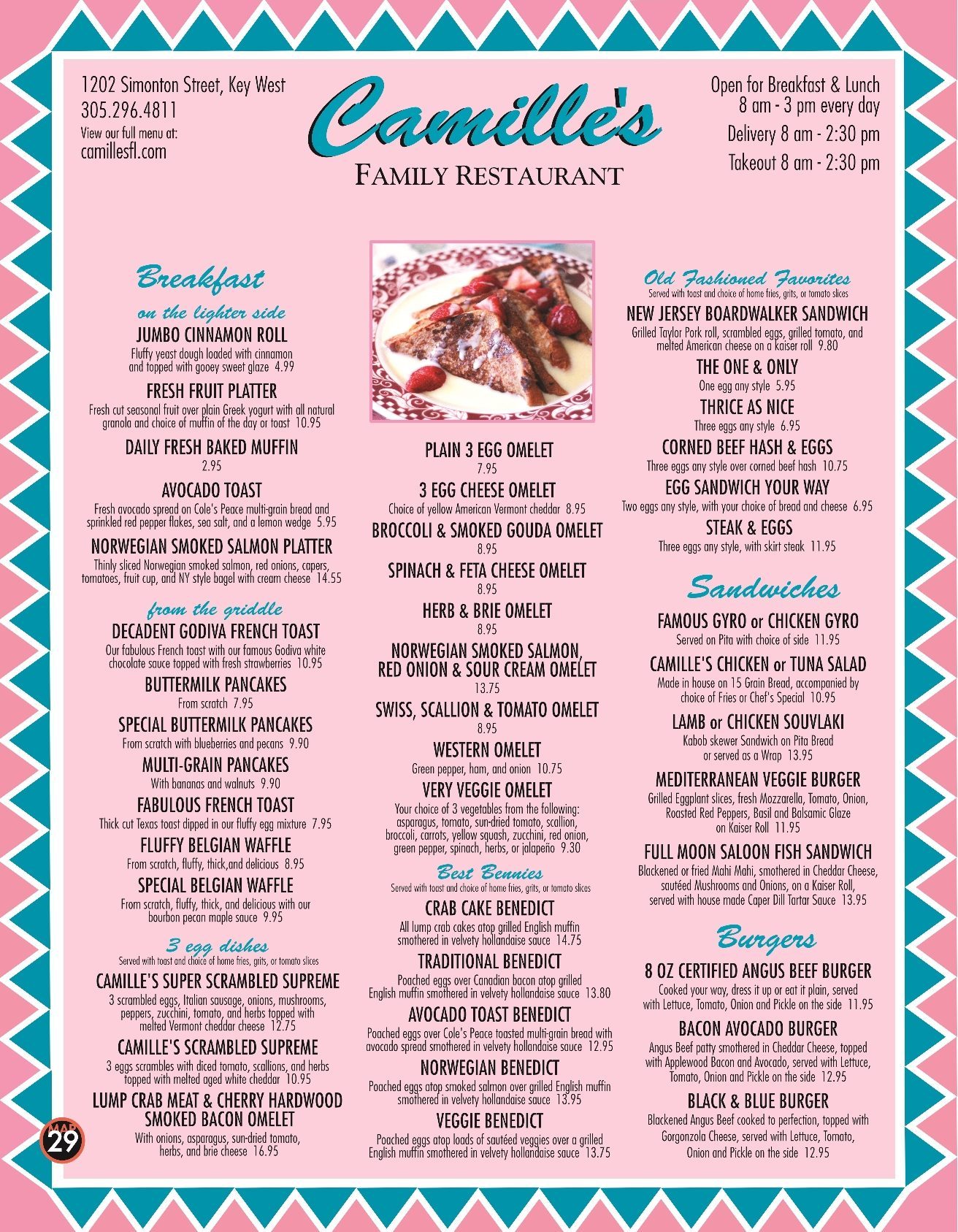 Camille's menu 1a-1b – Best Key West Restaurant Menus – Key West, Florida